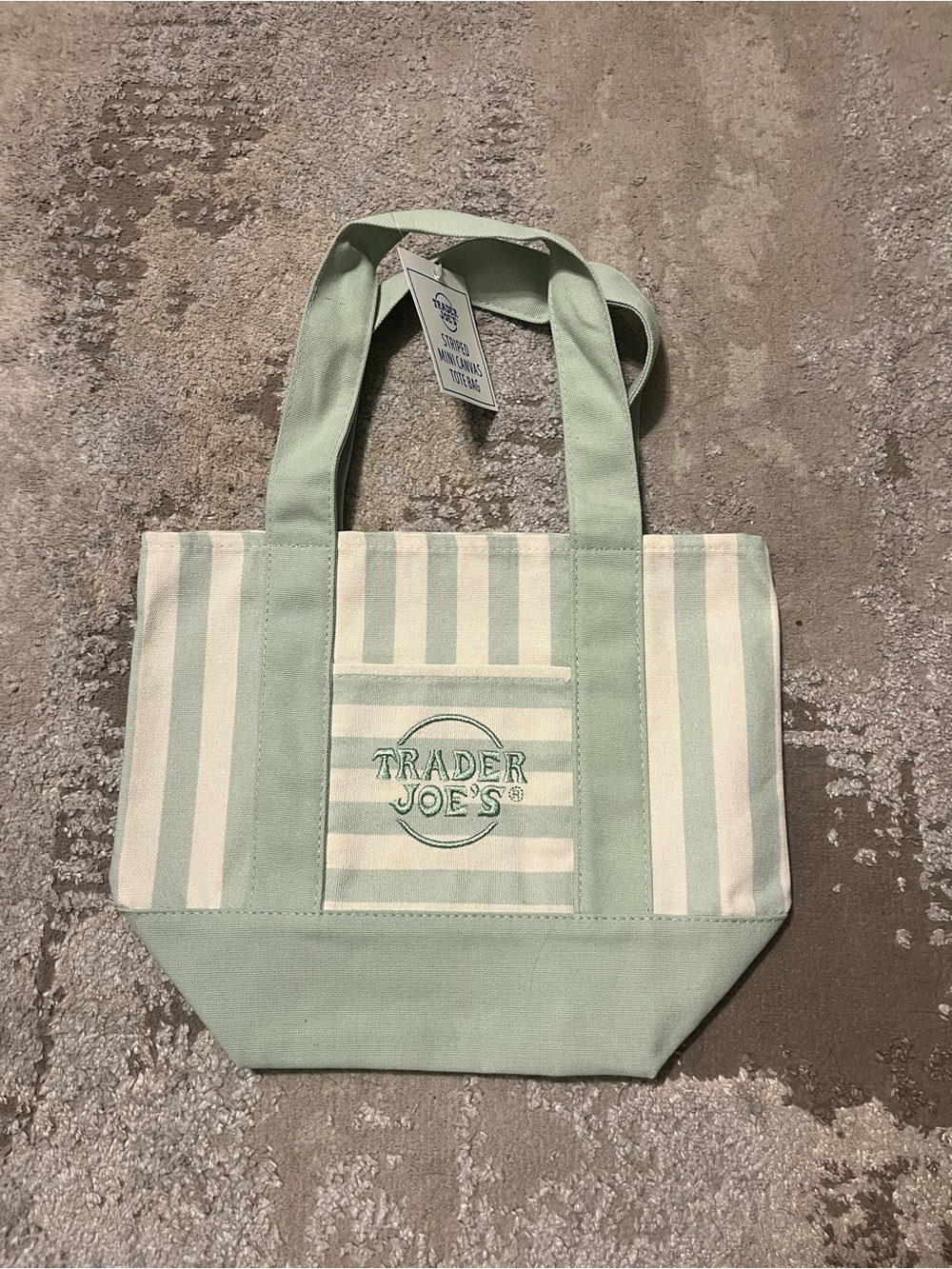 Trader Joe's Green and Cream Striped Canvas Mini Tote